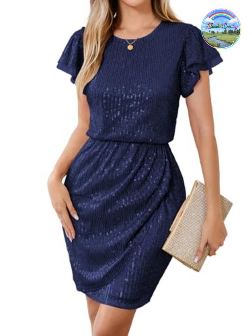 Sequin Midi Dress Cap Sleeve Keyhole Back Cocktail Party Night Out Formal